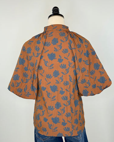 THML Puff Sleeve Top in Brown Floral-111 - Woven Top F/W (June- Nov)-Little Bird Boutique