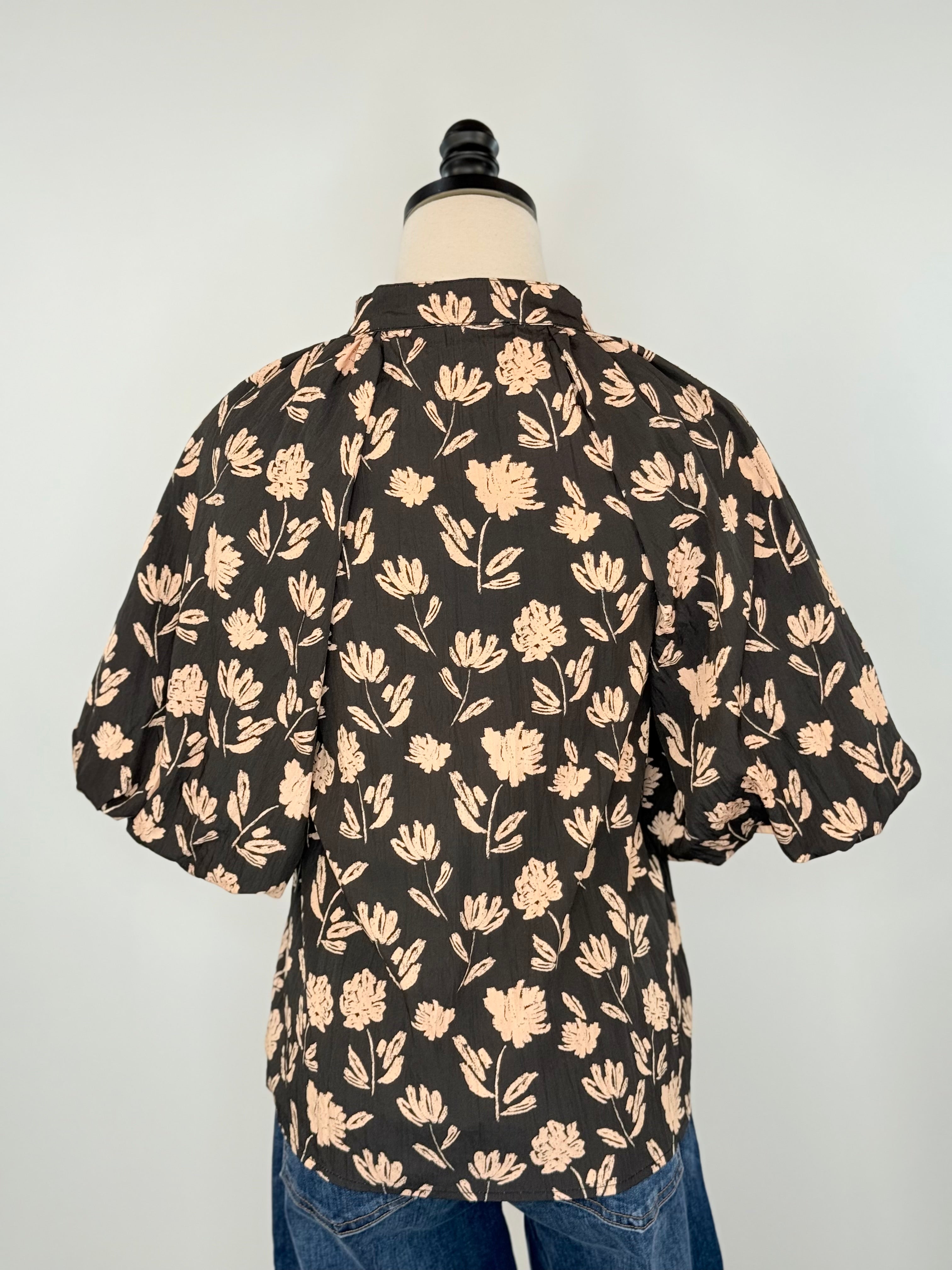 THML Puff Sleeve Top in Black Floral-111 - Woven Top F/W (June- Nov)-Little Bird Boutique