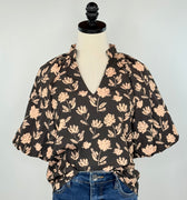 THML Puff Sleeve Top in Black Floral-111 - Woven Top F/W (June- Nov)-Little Bird Boutique