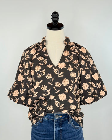 THML Puff Sleeve Top in Black Floral-111 - Woven Top F/W (June- Nov)-Little Bird Boutique