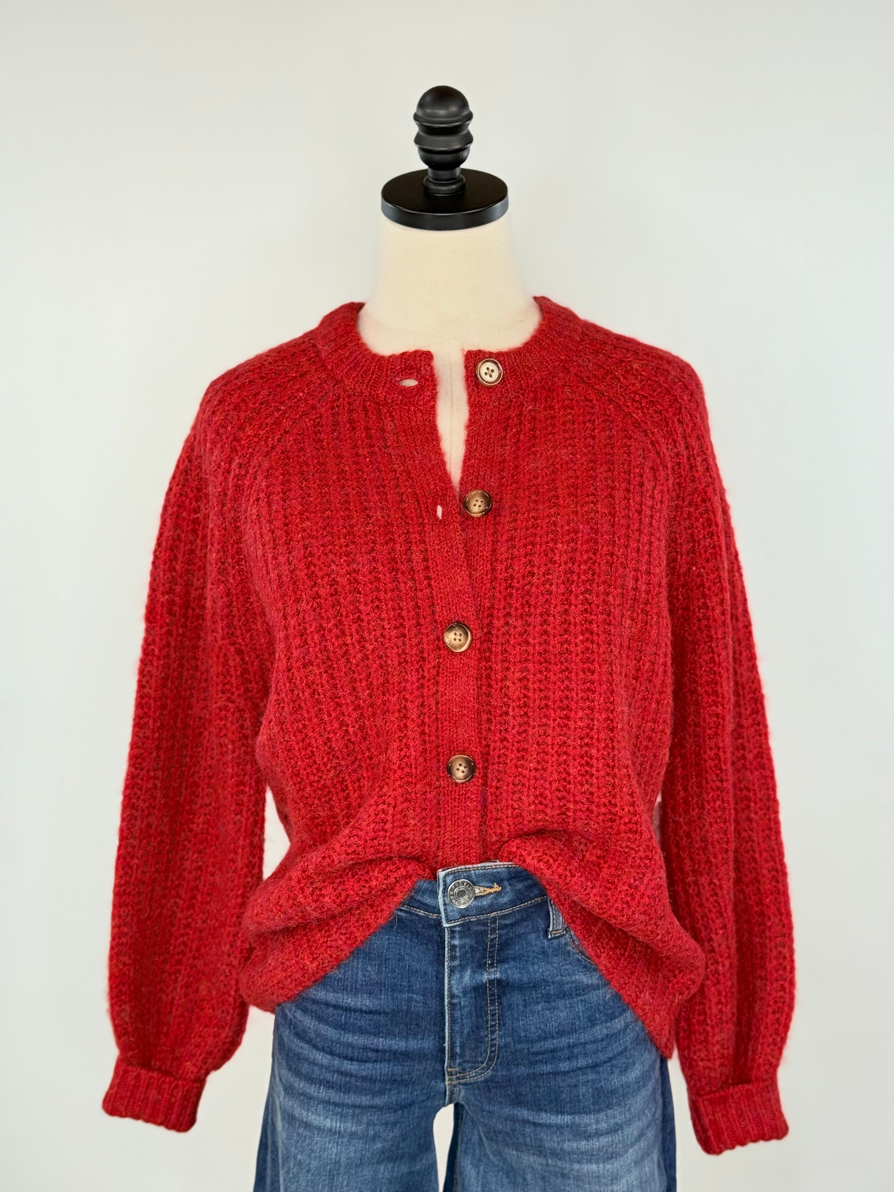 Dex Cardigan Sweater in Candy Red Melange-133 - Sweaters (Holiday)-Little Bird Boutique