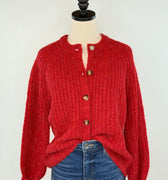 Dex Cardigan Sweater in Candy Red Melange-133 - Sweaters (Holiday)-Little Bird Boutique