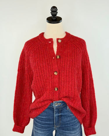 Dex Cardigan Sweater in Candy Red Melange-133 - Sweaters (Holiday)-Little Bird Boutique