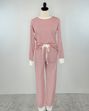 Cozy Stripe Jogger Pajama Set in Red and White-240 Loungewear/Intimates-Little Bird Boutique