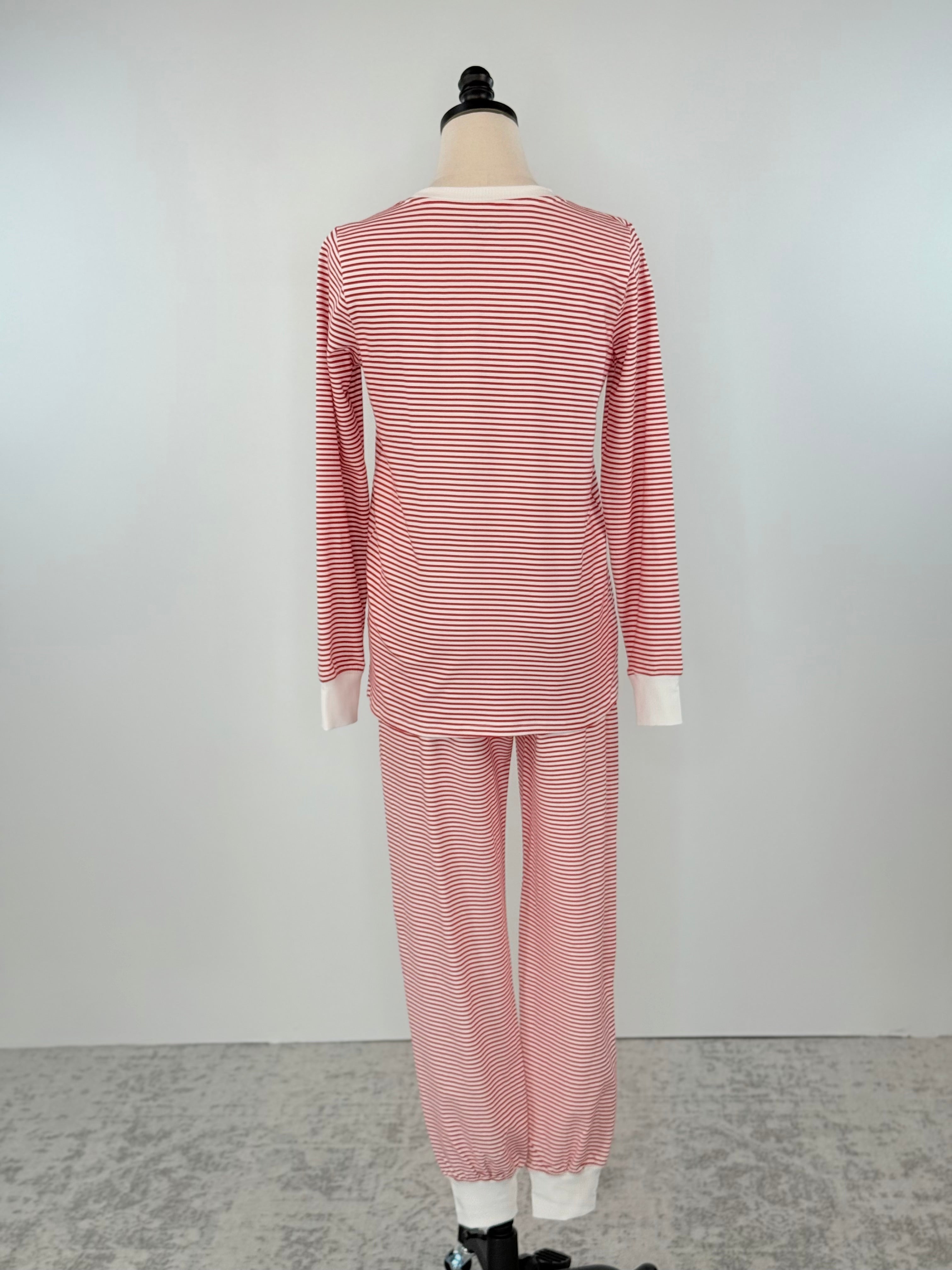 Cozy Stripe Jogger Pajama Set in Red and White-240 Loungewear/Intimates-Little Bird Boutique