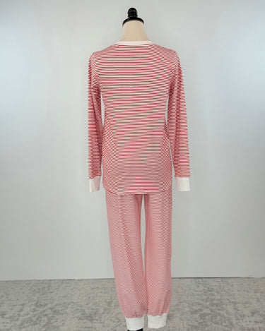 Cozy Stripe Jogger Pajama Set in Red and White-240 Loungewear/Intimates-Little Bird Boutique