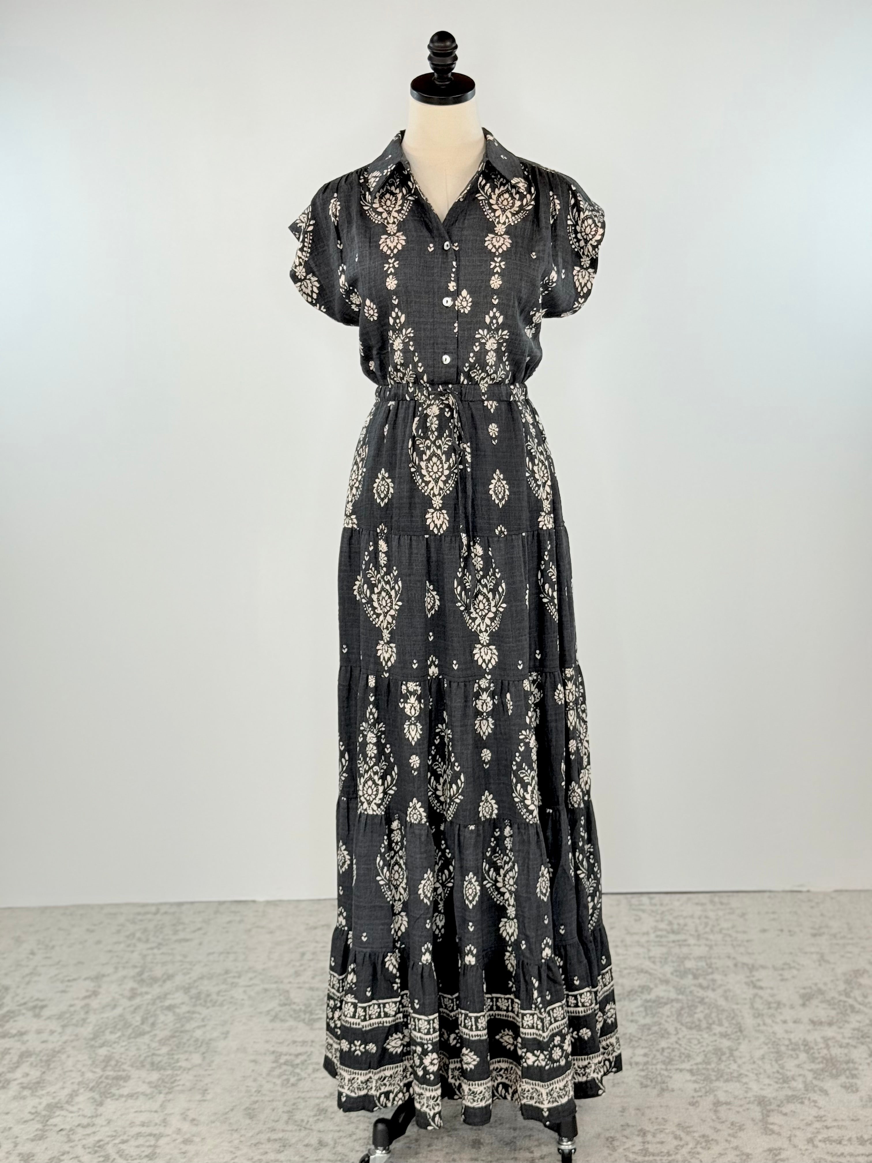 Lennox Long Dress in Black and White