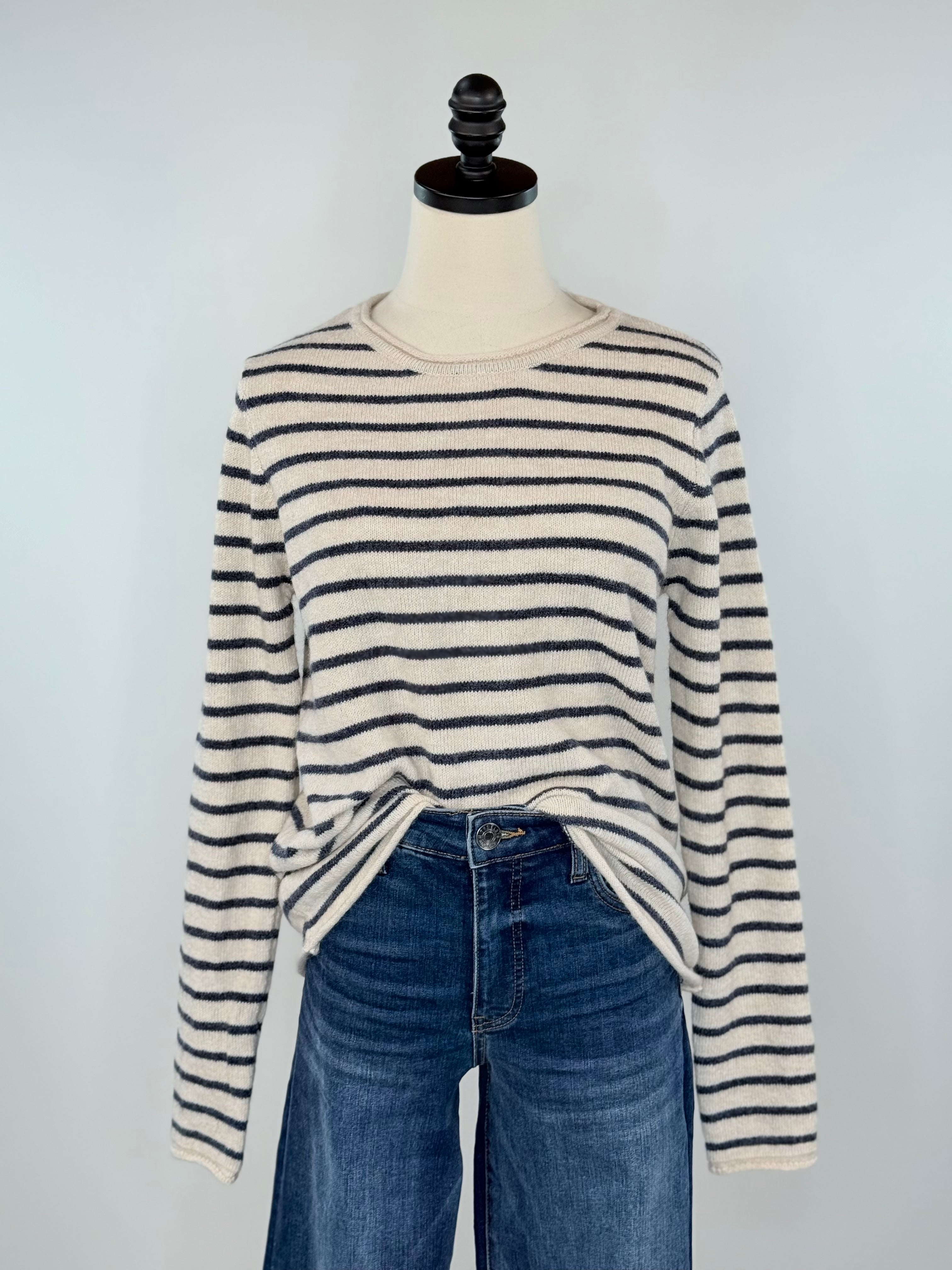 Asher Sweater in Navy and Cream Stripe-131 - Sweaters F/W (June - Nov)-Little Bird Boutique