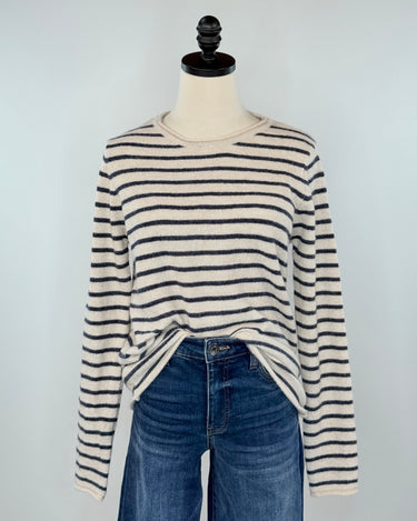 Asher Sweater in Navy and Cream Stripe-131 - Sweaters F/W (June - Nov)-Little Bird Boutique