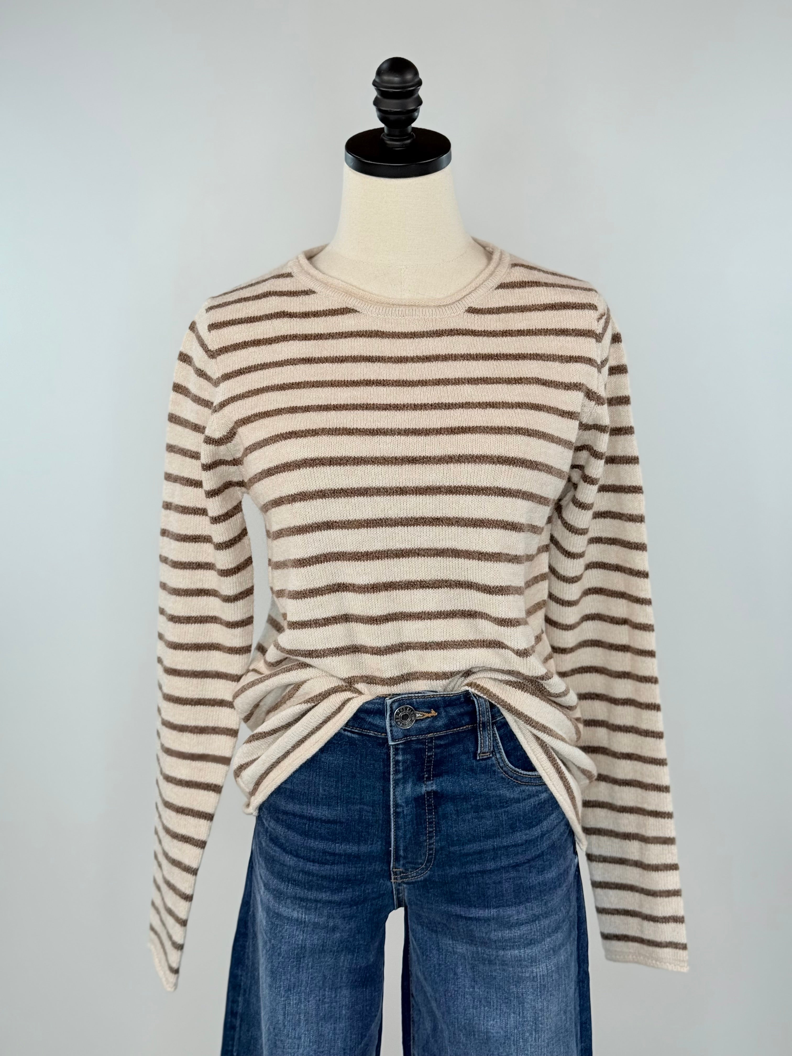 Asher Sweater in Copper and Taupe Stripe-131 - Sweaters F/W (June - Nov)-Little Bird Boutique