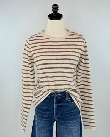Asher Sweater in Copper and Taupe Stripe-131 - Sweaters F/W (June - Nov)-Little Bird Boutique