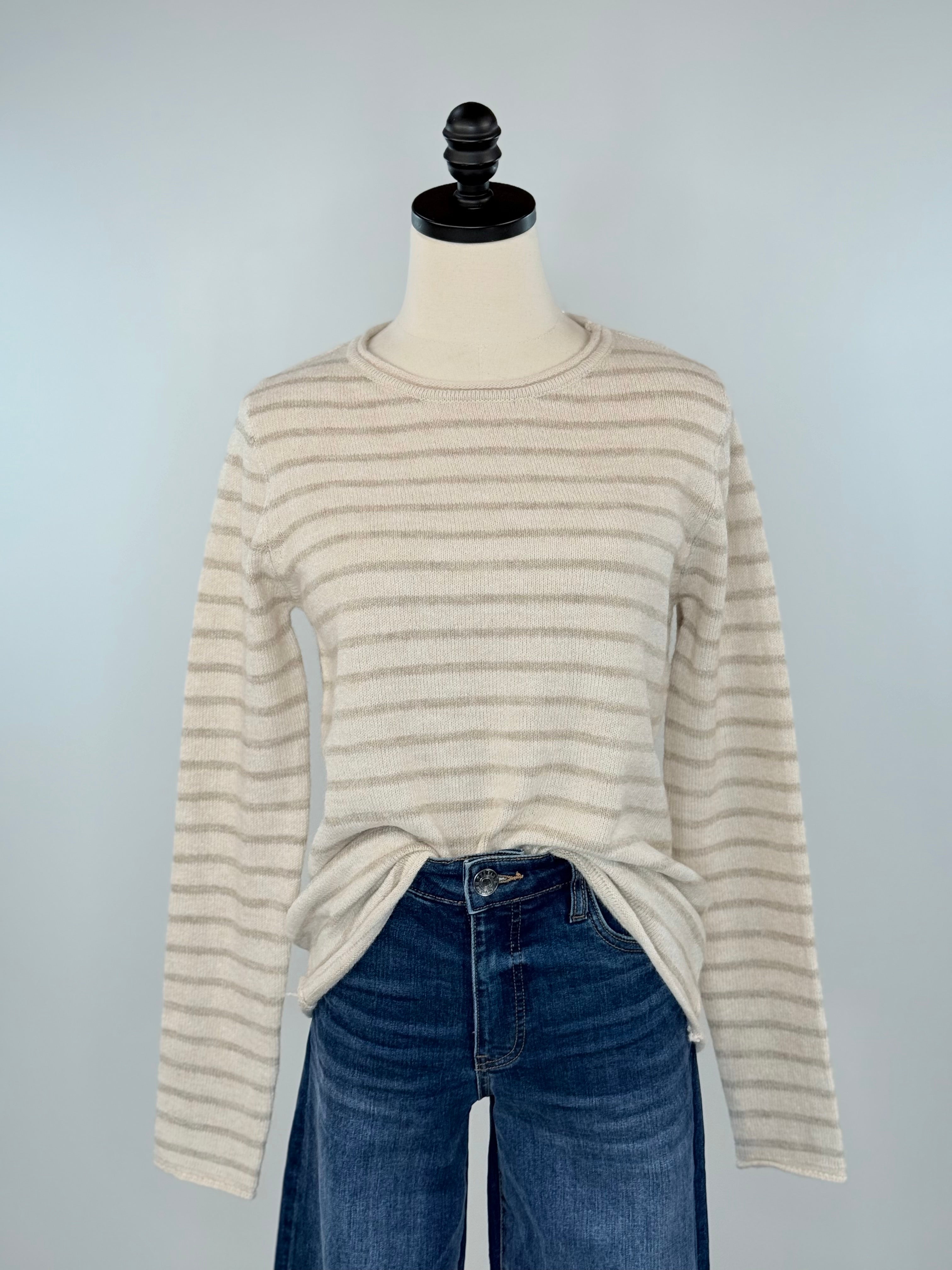 Asher Sweater in Oatmeal and Taupe Stripe-131 - Sweaters F/W (June - Nov)-Little Bird Boutique