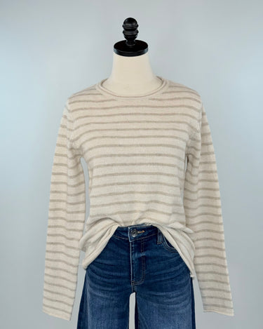 Asher Sweater in Oatmeal and Taupe Stripe-131 - Sweaters F/W (June - Nov)-Little Bird Boutique