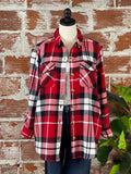 Beach Lunch Lounge Easton Shacket in Lava Plaid-112 Woven Tops - Long Sleeve-Little Bird Boutique