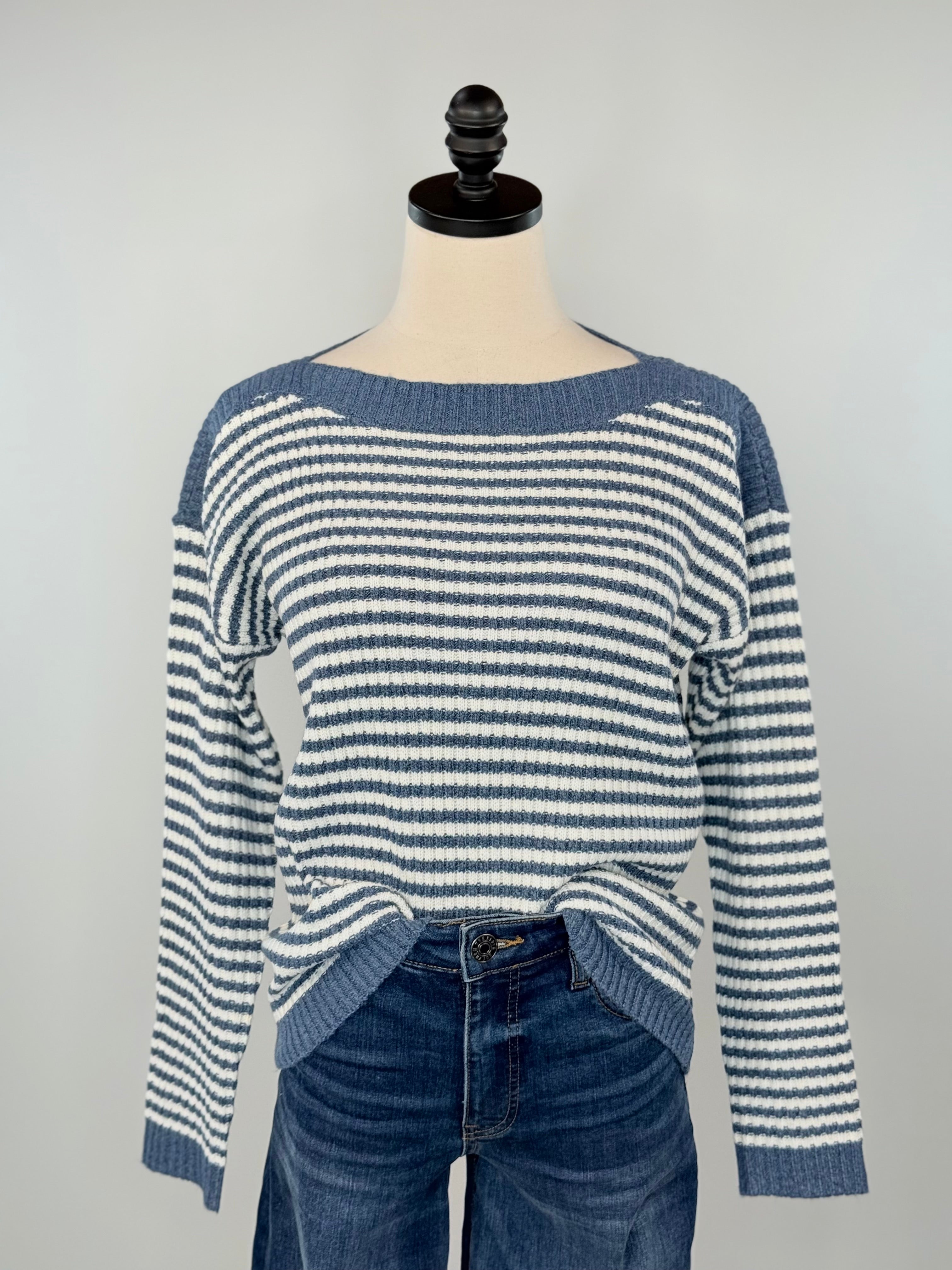 Wilder Sweater in Denim and White Stripe-131 - Sweaters F/W (June - Nov)-Little Bird Boutique
