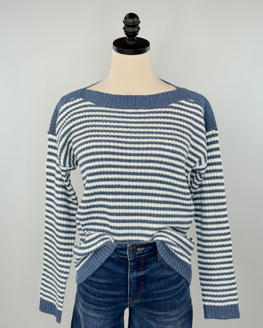 Wilder Sweater in Denim and White Stripe-131 - Sweaters F/W (June - Nov)-Little Bird Boutique