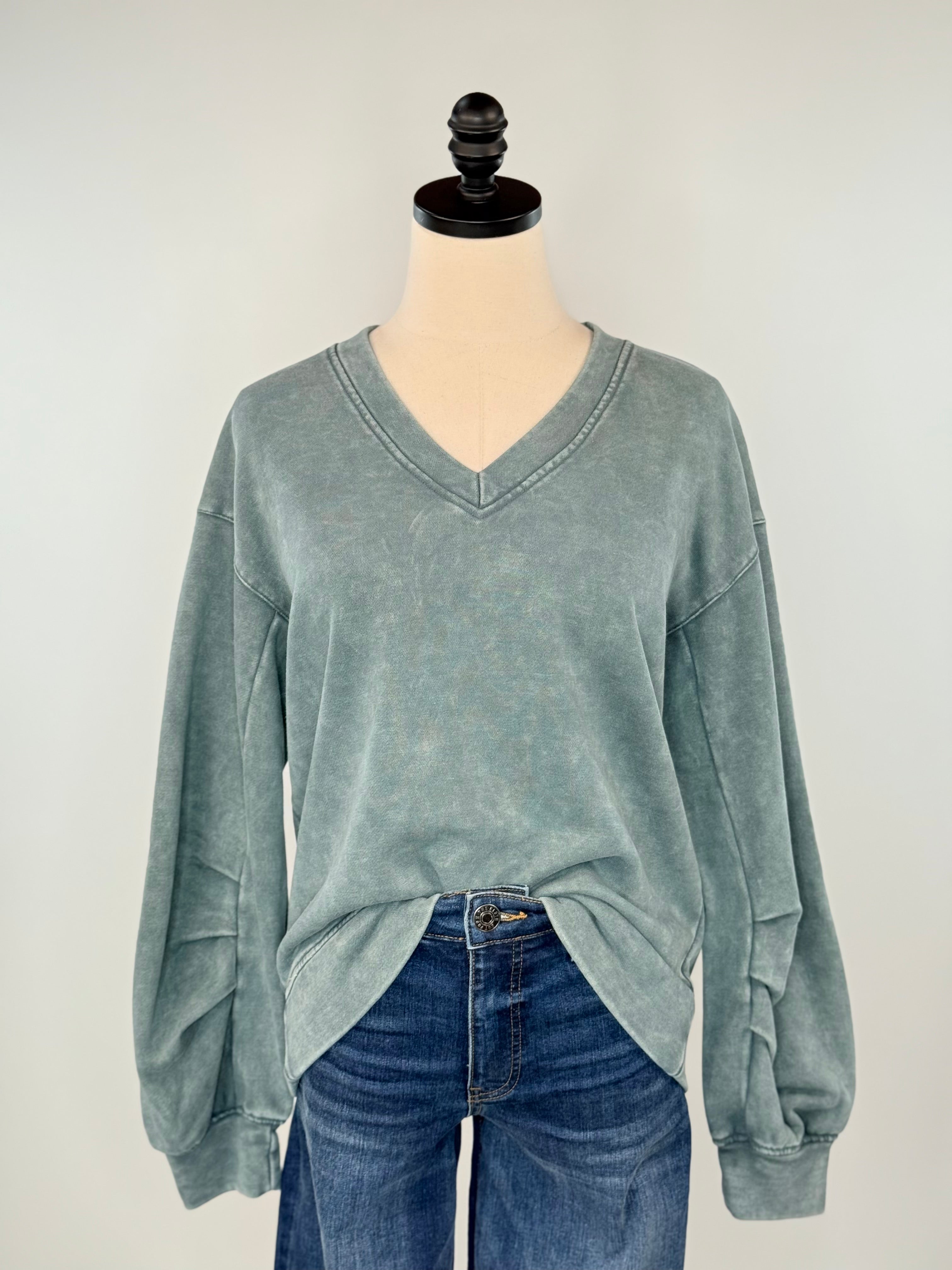 Anthem the Label Washed Knit Pullover in Green-142 Sweatshirts & Hoodies-Little Bird Boutique