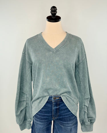 Anthem the Label Washed Knit Pullover in Green-142 Sweatshirts & Hoodies-Little Bird Boutique