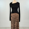 Sanctuary Nostalgia Pleated Midi Skirt in Mocha Leo-231 Skirts-Little Bird Boutique