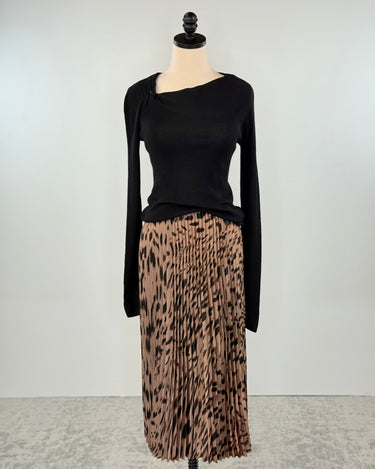 Sanctuary Nostalgia Pleated Midi Skirt in Mocha Leo-231 Skirts-Little Bird Boutique