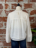 Jak & Rae Neinna Top in White with Gold Dots-112 Woven Tops - Long Sleeve-Little Bird Boutique