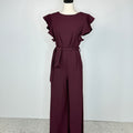 Apricot Pleated Detail Jumpsuit in Burgundy-160 Jumpsuits/ Rompers-Little Bird Boutique