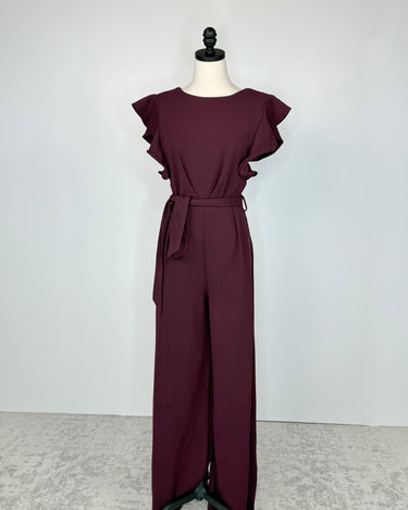 Apricot Pleated Detail Jumpsuit in Burgundy-160 Jumpsuits/ Rompers-Little Bird Boutique