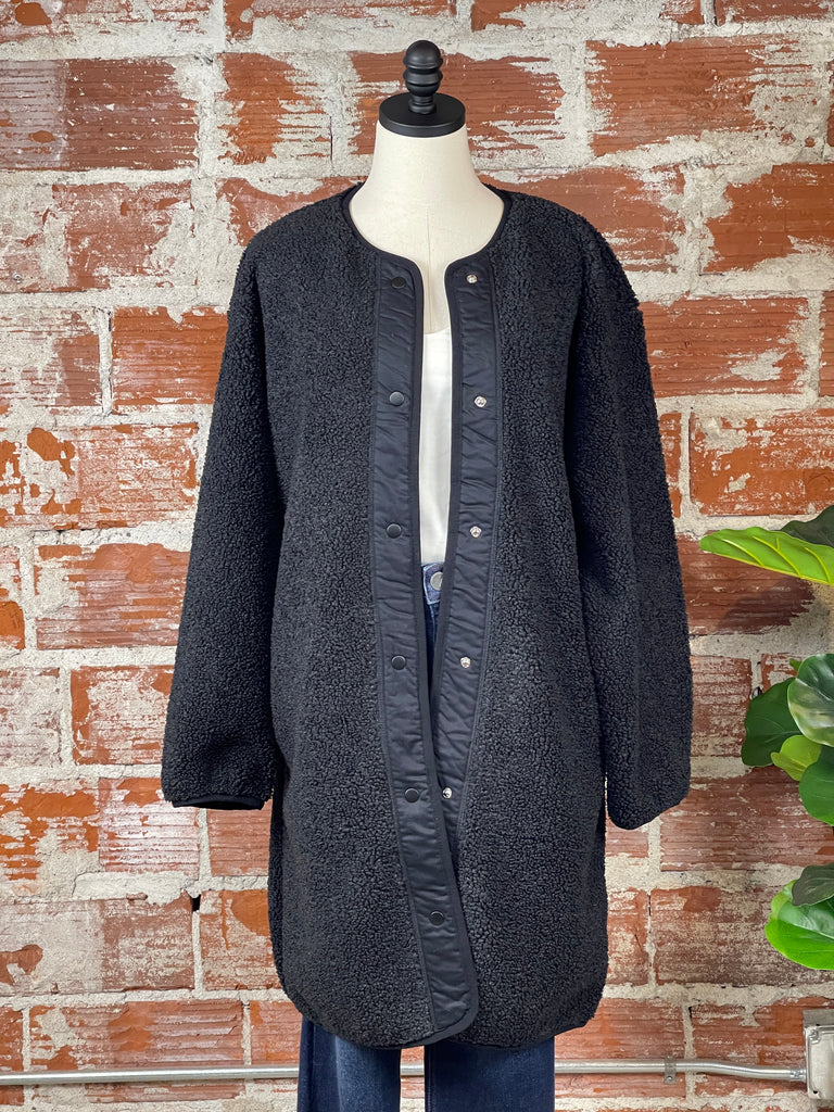 Jak & Rae Nicole Long Sherpa Jacket in Black