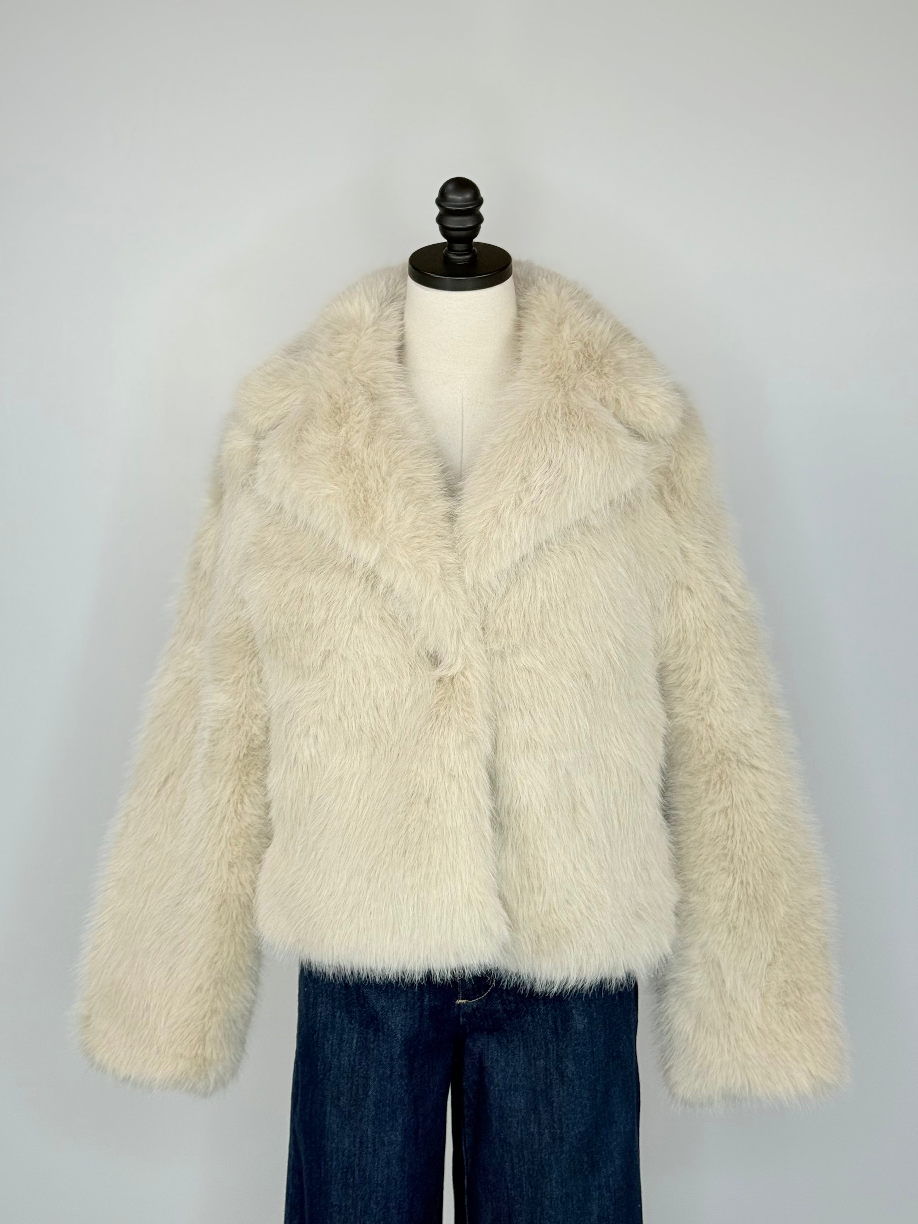 Apricot Fur Collar Short Coat in Cream-141 Outerwear Coats & Jackets-Little Bird Boutique