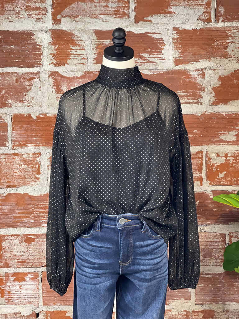 Sanctuary Sheer Volume Metallic Blouse in Black