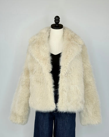 Apricot Fur Collar Short Coat in Cream-141 Outerwear Coats & Jackets-Little Bird Boutique