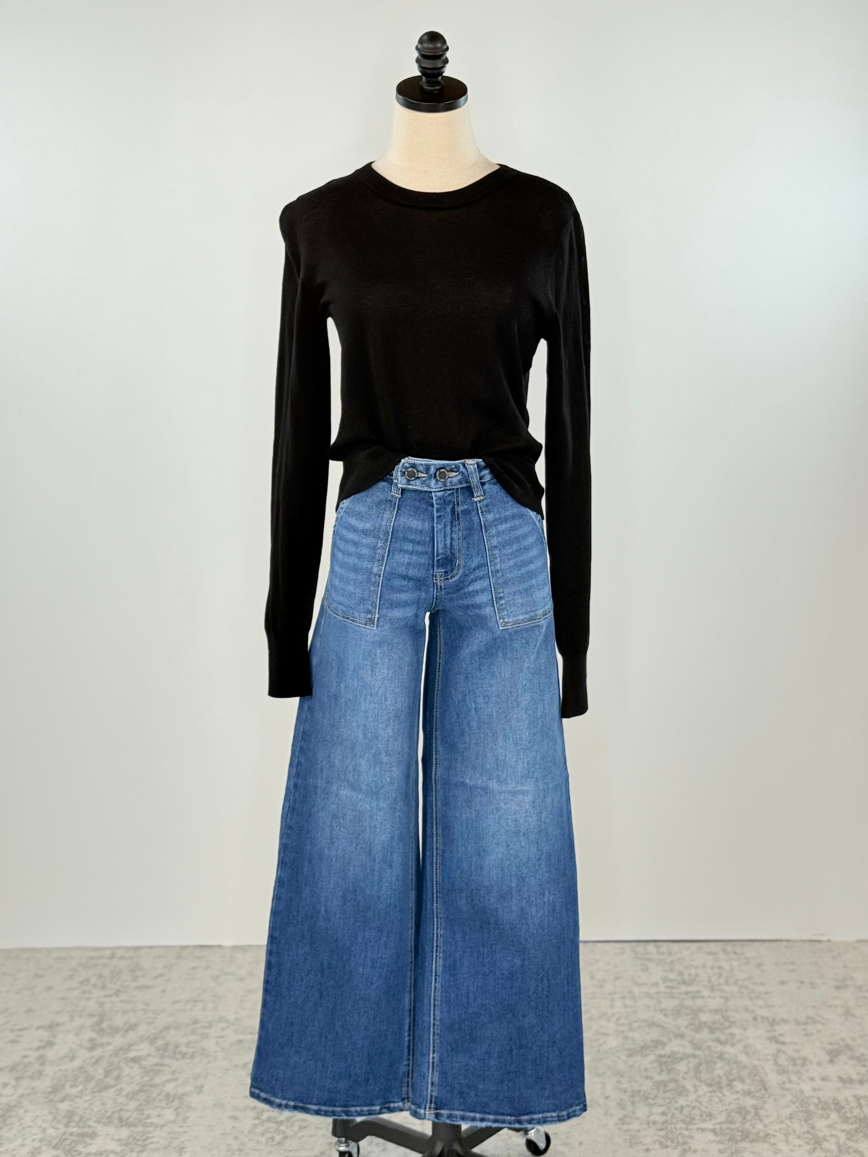OAT NYC High Rise Wide Leg Denim in Medium Wash-210 Denim-Little Bird Boutique
