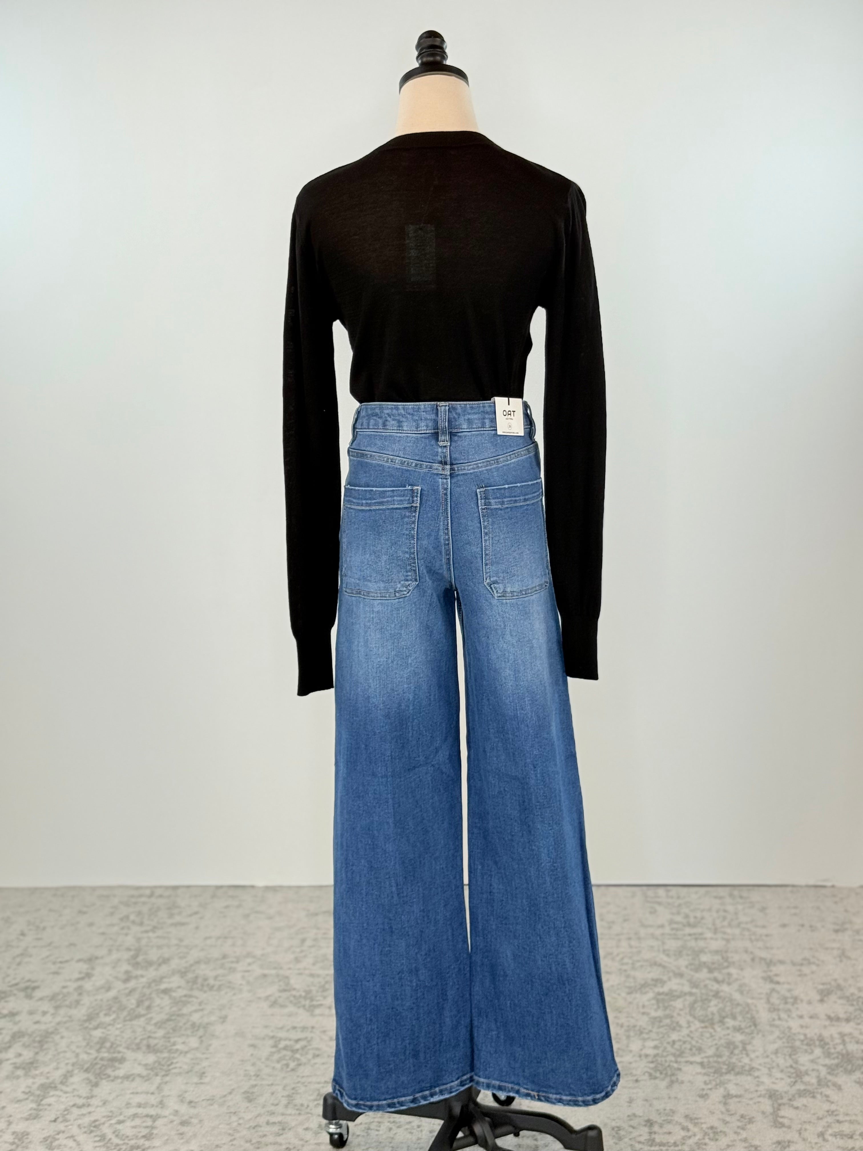 OAT NYC High Rise Wide Leg Denim in Medium Wash-210 Denim-Little Bird Boutique