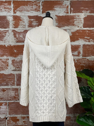 Dex Hooded Cable Open Cardigan in Cream