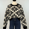 Liv Flower Sweater in Black and Ivory-131 - Sweaters F/W (June - Nov)-Little Bird Boutique