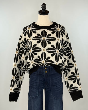 Liv Flower Sweater in Black and Ivory-131 - Sweaters F/W (June - Nov)-Little Bird Boutique