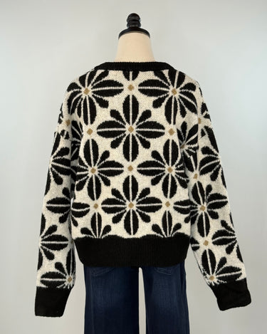 Liv Flower Sweater in Black and Ivory-131 - Sweaters F/W (June - Nov)-Little Bird Boutique