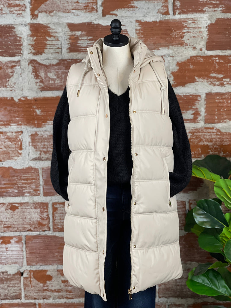 Dex Faux Leather Puffer Vest in Sandstone