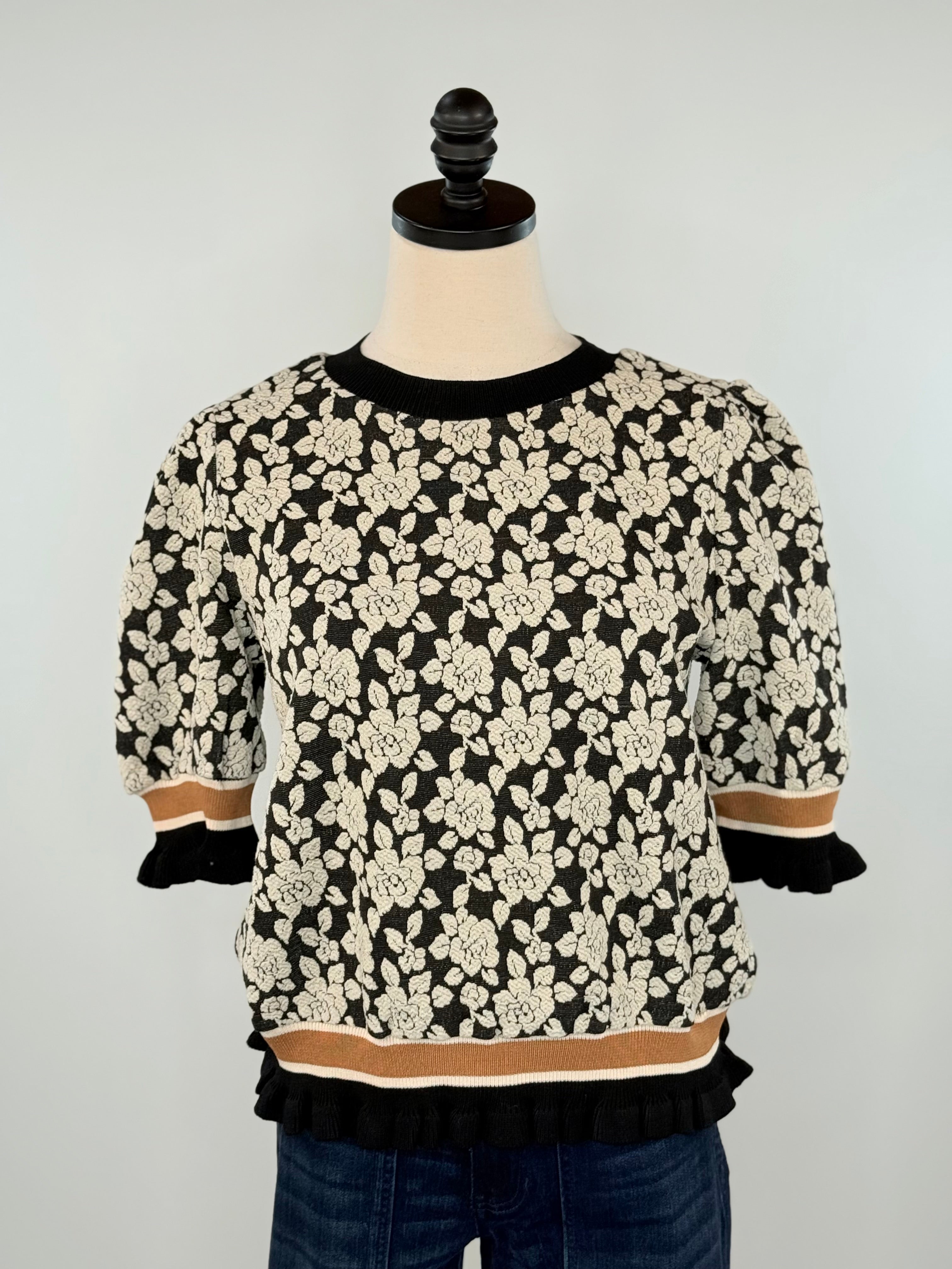 Rose Knit Top in Black and Light Grey-121 - Jersey Tops F/W (June - Nov)-Little Bird Boutique