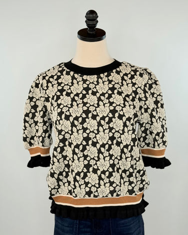Rose Knit Top in Black and Light Grey-121 - Jersey Tops F/W (June - Nov)-Little Bird Boutique