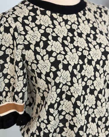 Rose Knit Top in Black and Light Grey-121 - Jersey Tops F/W (June - Nov)-Little Bird Boutique