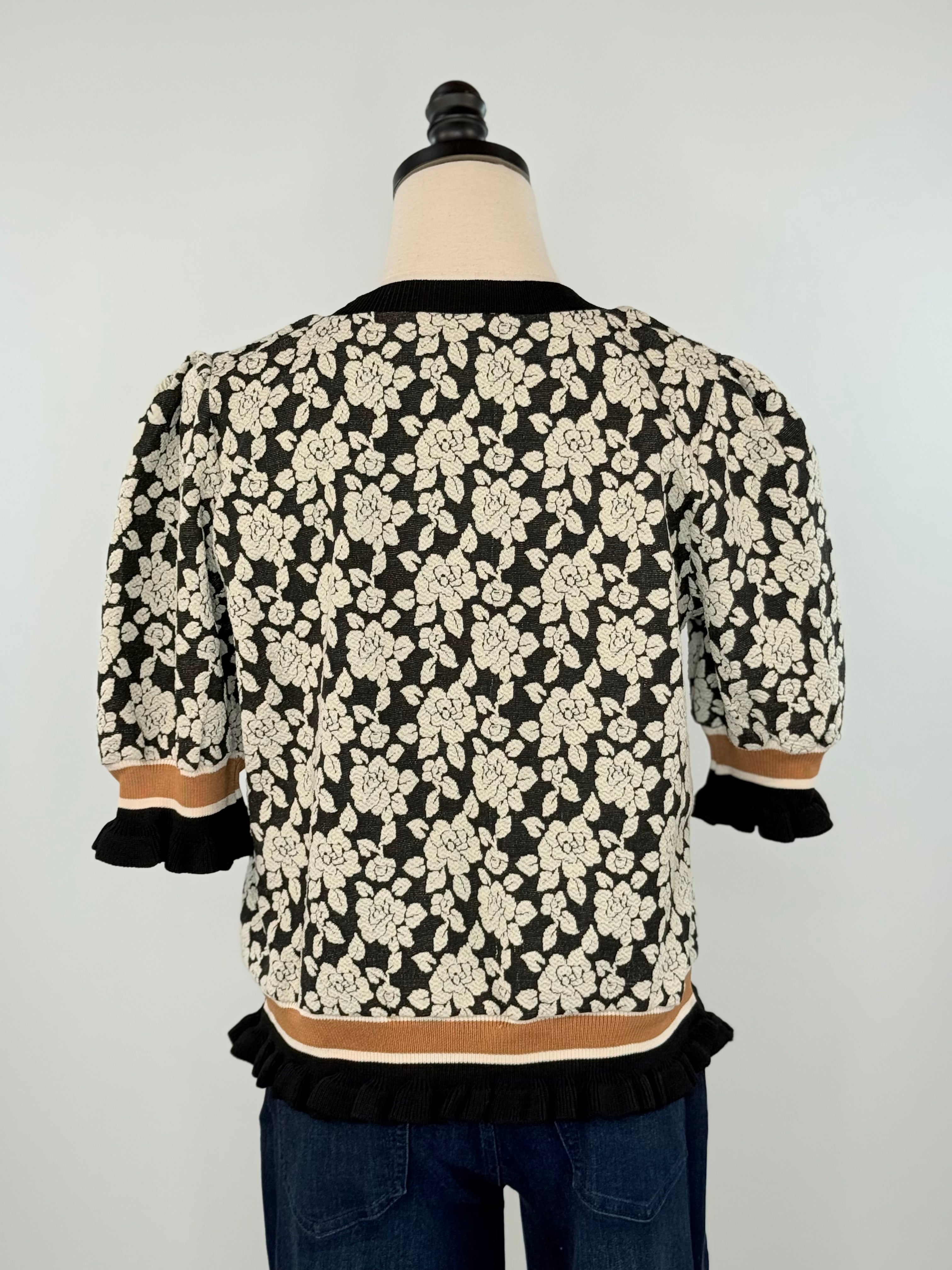 Rose Knit Top in Black and Light Grey-121 - Jersey Tops F/W (June - Nov)-Little Bird Boutique