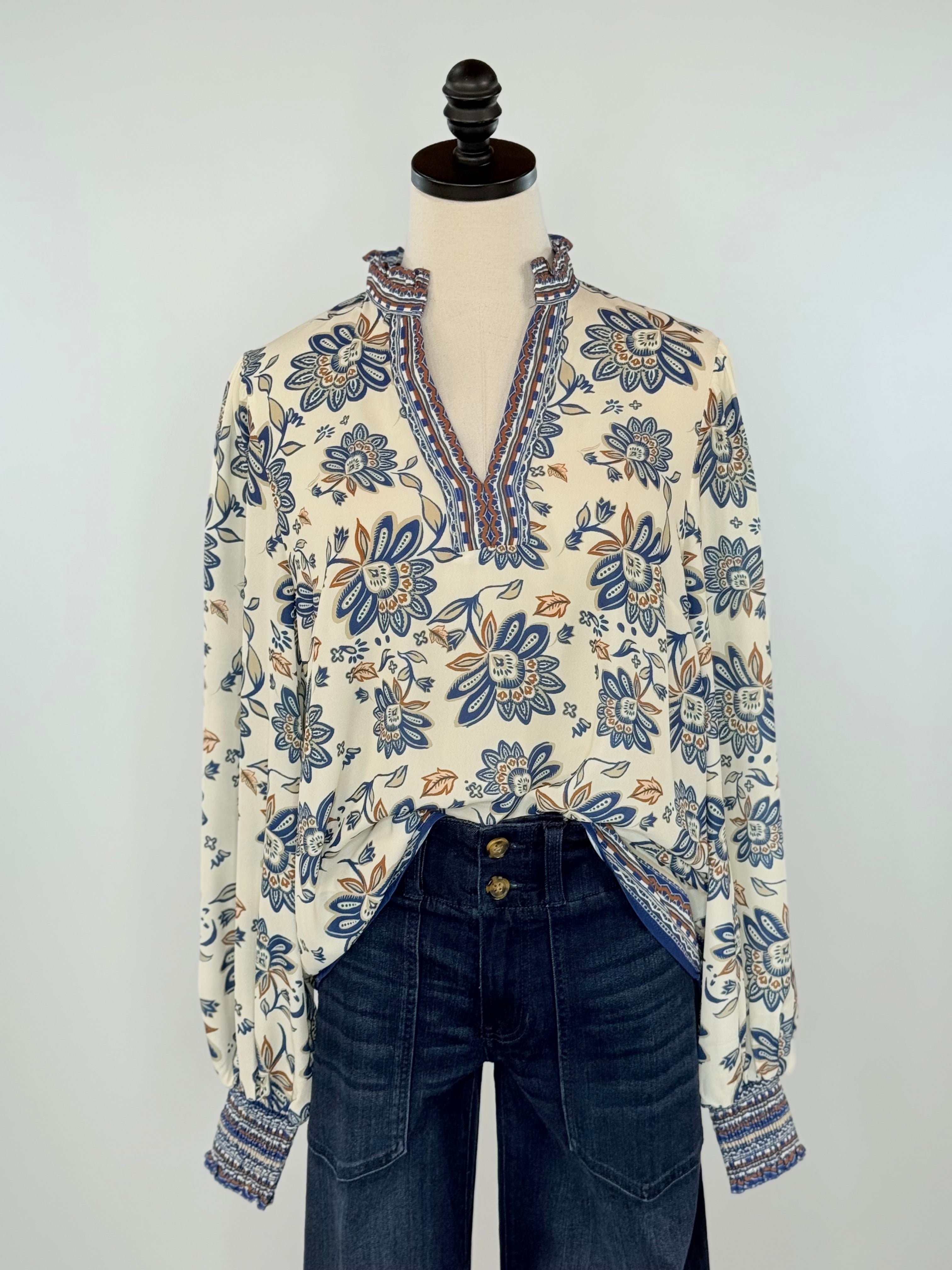Jodi Top in Blue Floral-111 - Woven Top F/W (June- Nov)-Little Bird Boutique