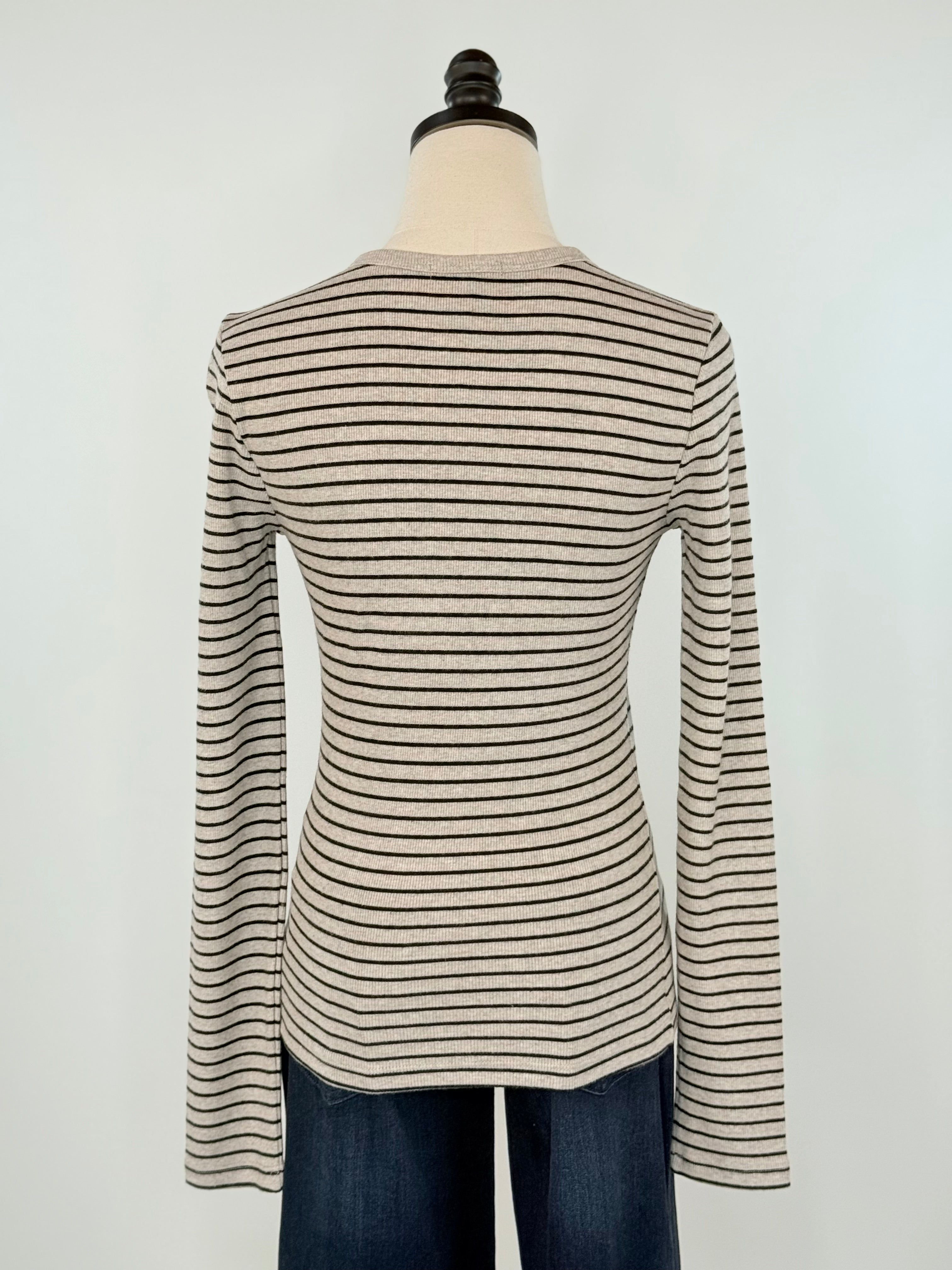 Z Supply Stella Stripe Henley in Heather Taupe-121 - Jersey Tops F/W (June - Nov)-Little Bird Boutique
