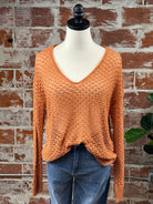 Janey Crochet Knit Sweater in Terracotta-132 - Sweaters S/S (Jan - June)-Little Bird Boutique