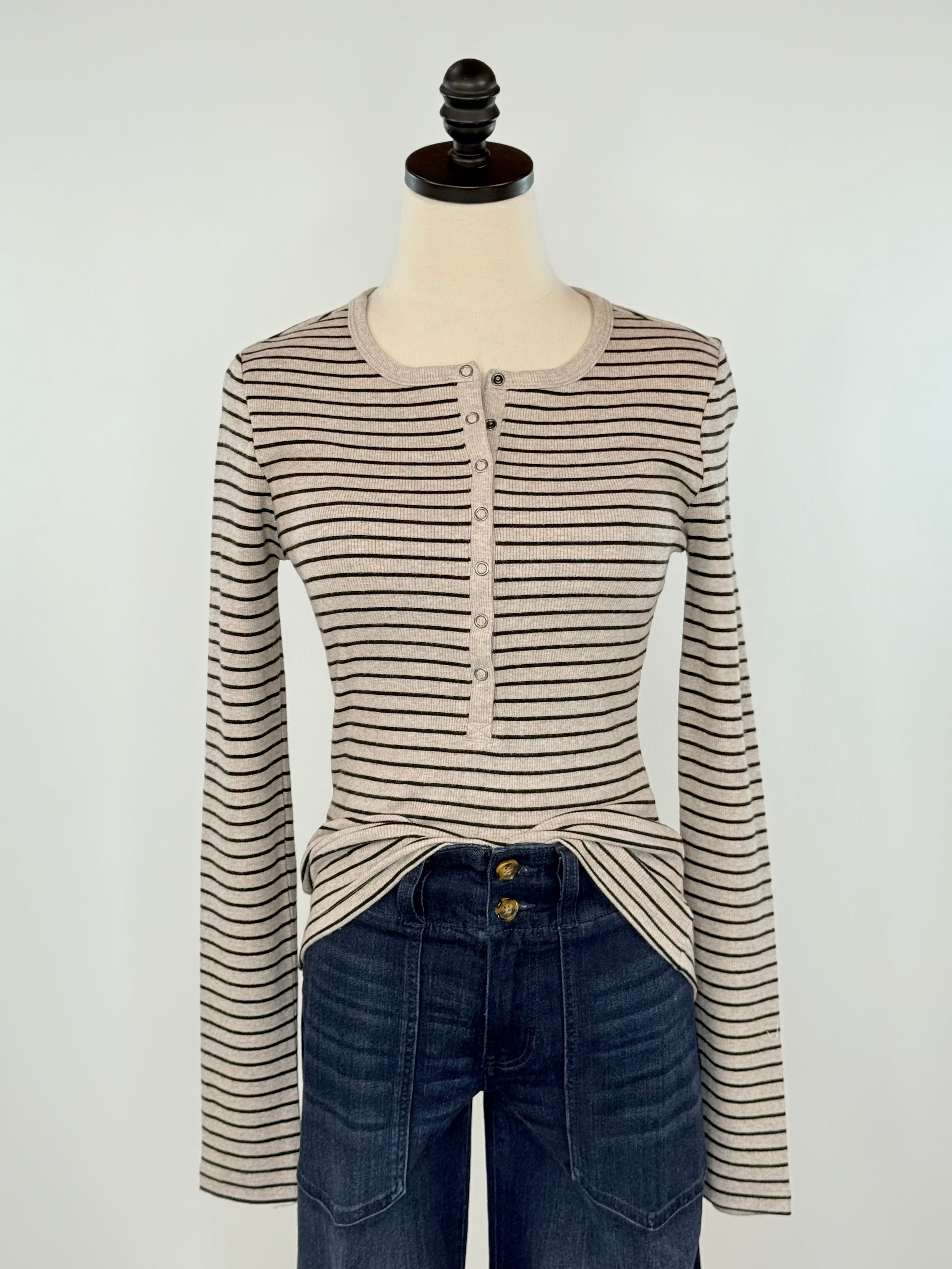 Z Supply Stella Stripe Henley in Heather Taupe-121 - Jersey Tops F/W (June - Nov)-Little Bird Boutique