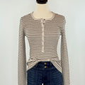 Z Supply Stella Stripe Henley in Heather Taupe-121 - Jersey Tops F/W (June - Nov)-Little Bird Boutique