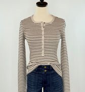 Z Supply Stella Stripe Henley in Heather Taupe-121 - Jersey Tops F/W (June - Nov)-Little Bird Boutique