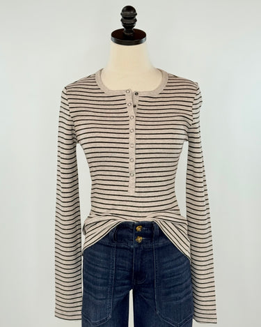 Z Supply Stella Stripe Henley in Heather Taupe-121 - Jersey Tops F/W (June - Nov)-Little Bird Boutique