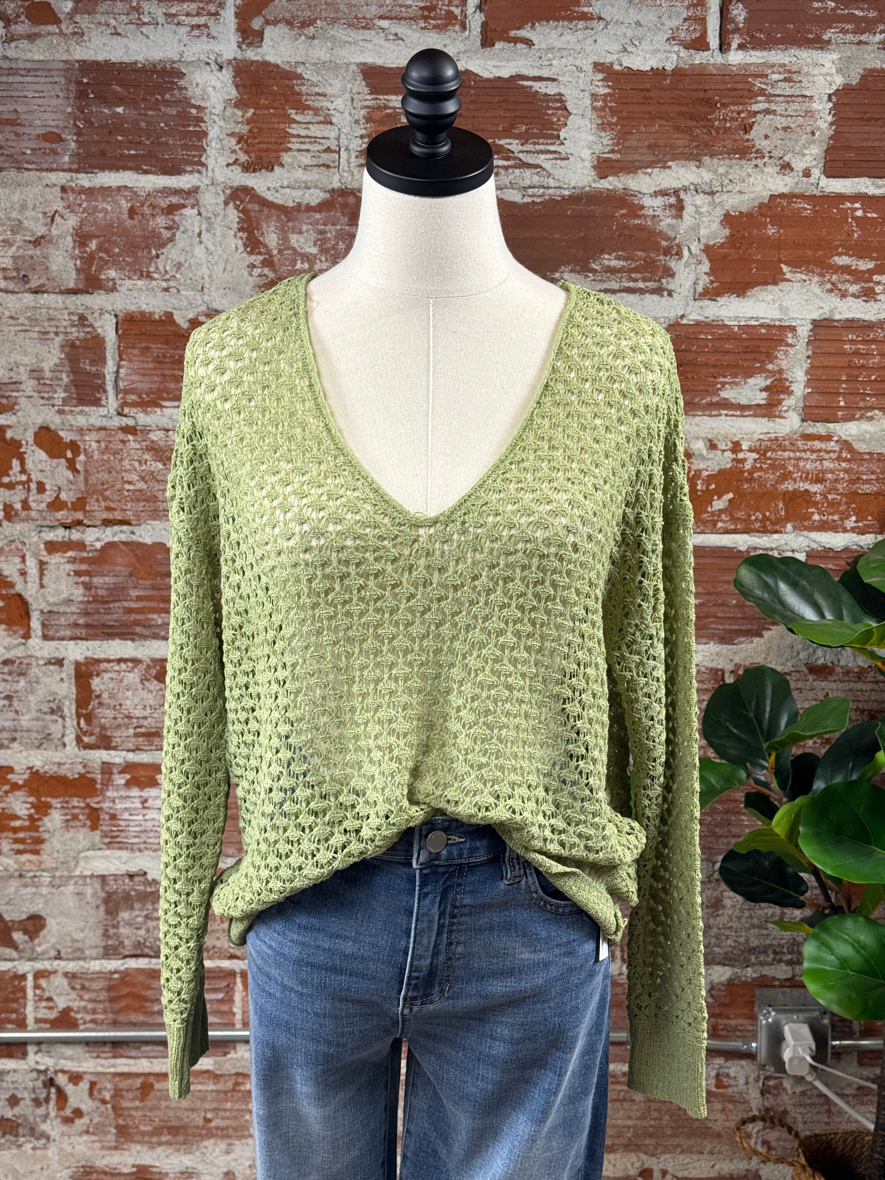 Janey Crochet Knit Sweater in Sage-132 - Sweaters S/S (Jan - June)-Little Bird Boutique